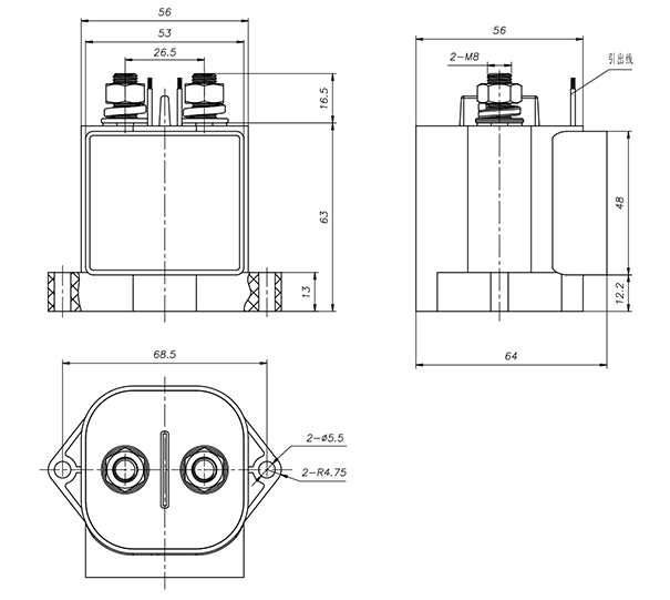 帶預(yù)充直流接觸器尺寸圖