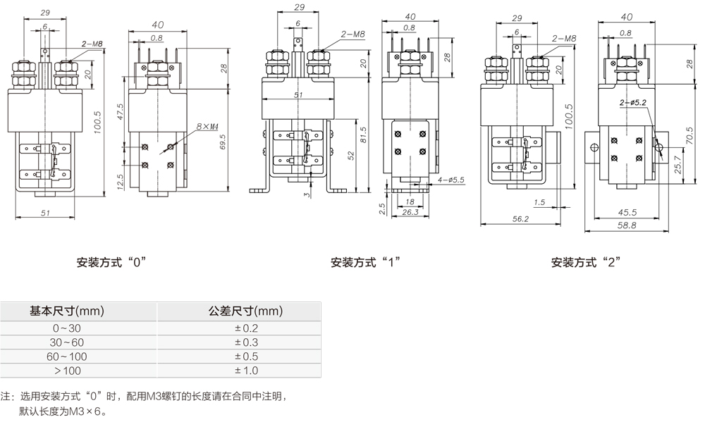 直流接觸器型號尺寸圖