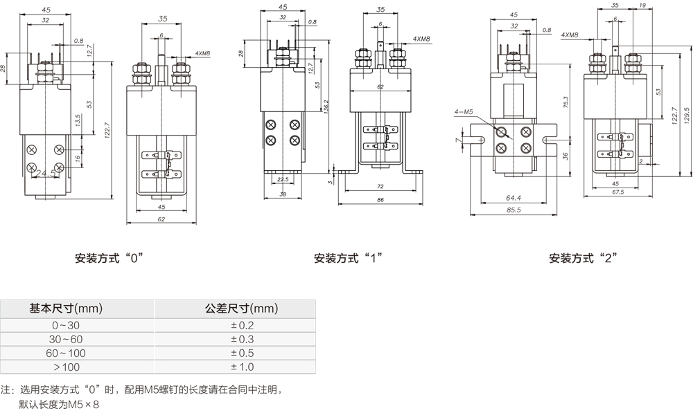 直流接觸器型號尺寸圖